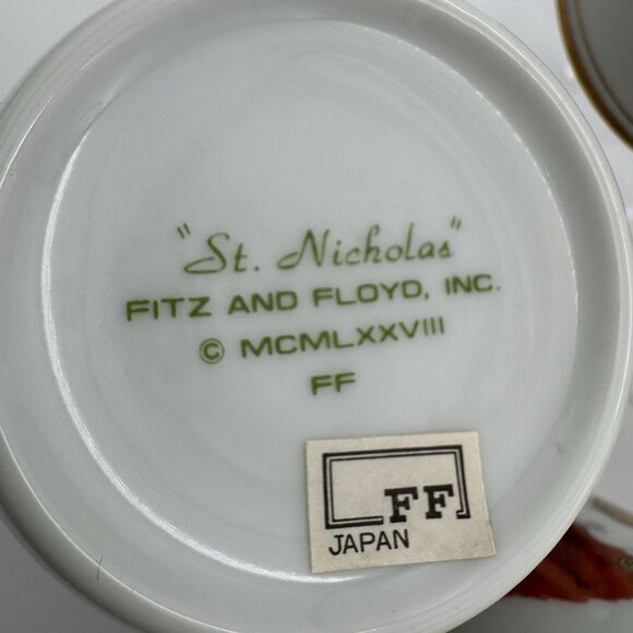 VTG Fitz and Floyd St Nicholas Santa Whisper Set Of 6 Mugs 1978 Gold Candy cane - Picture 8 of 10